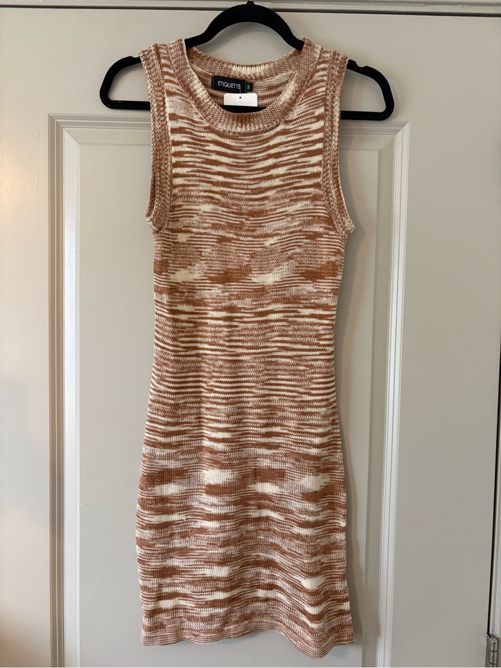 Sleeveless Marled Knit Mini Dress in Tan & Cream by